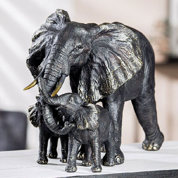 Jisora Synthetic resin Family Elephant Sculpture in Black