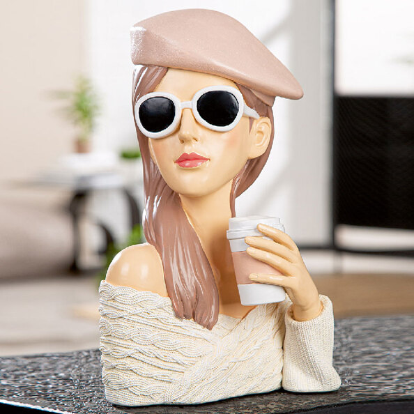 Jisora Synthetic resin Women with Glass Sculpture in White and Pink