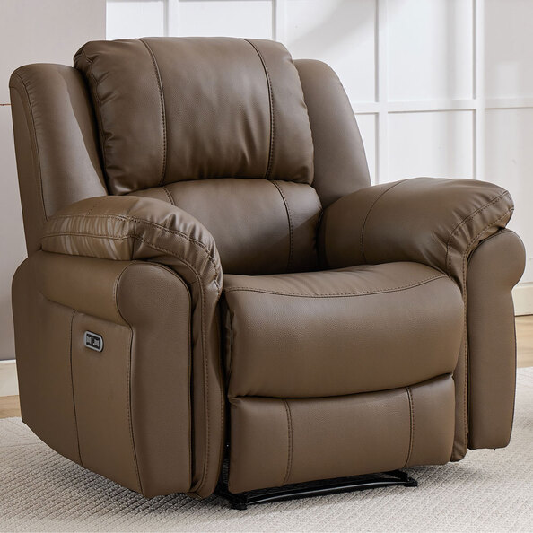 Jivaro Plush PU Electric Recliner 1 Seater Sofa in Dark Truffle