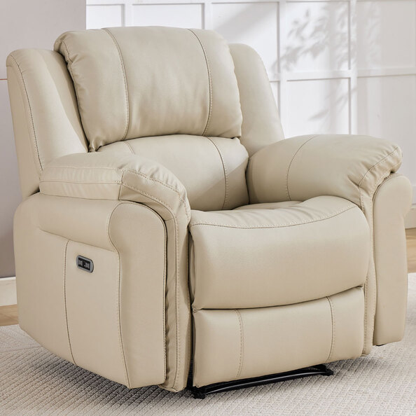 Jivaro Plush PU Electric Recliner 1 Seater Sofa in Stone