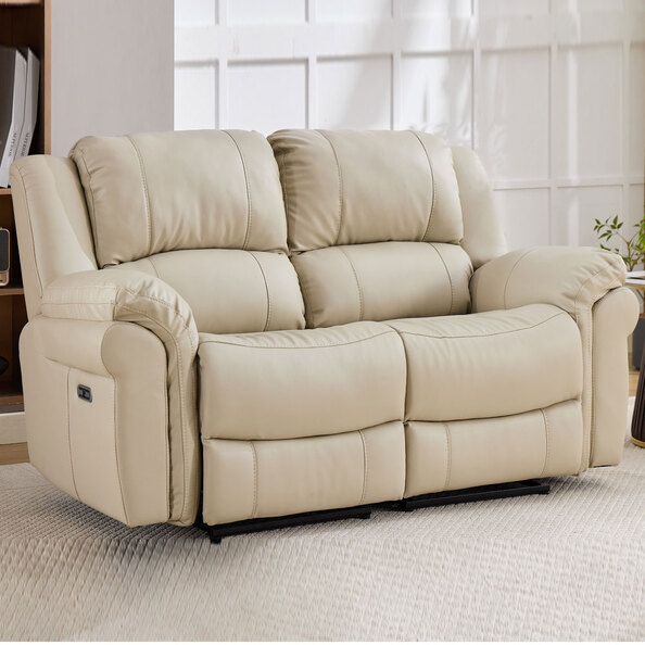 Jivaro Plush PU Electric Recliner 2 Seater Sofa in Stone