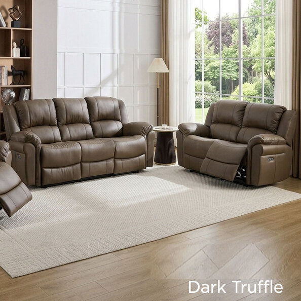 Jivaro Plush PU Electric Recliner 3+2 Seater Sofa Set in Dark Truffle