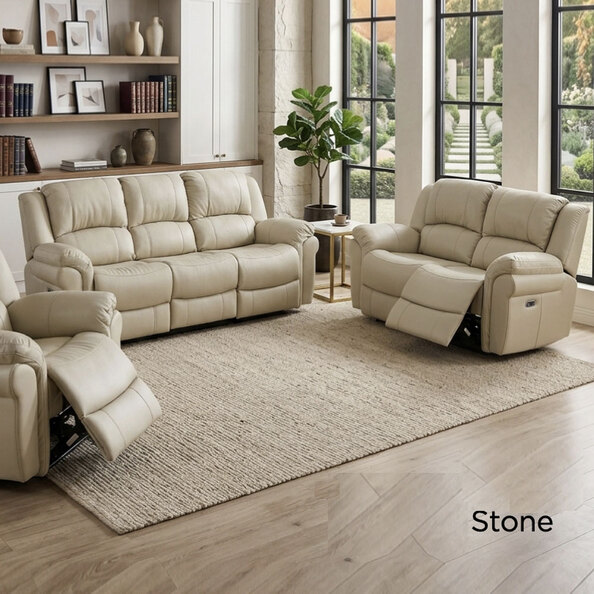 Jivaro Plush PU Electric Recliner 3+2 Seater Sofa Set in Stone