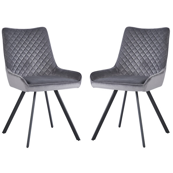 Jivon Light Grey Velvet Dining Chair with Black Legs in Pair