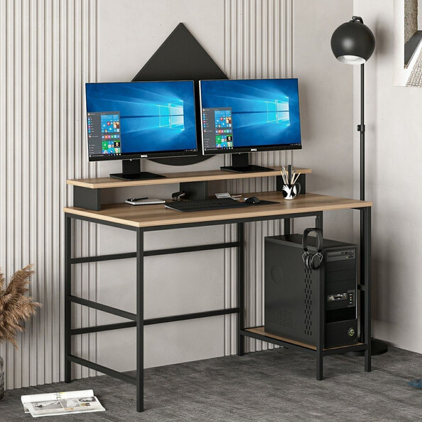 Jomix Wooden Computer Desk in Dore Black and Oak