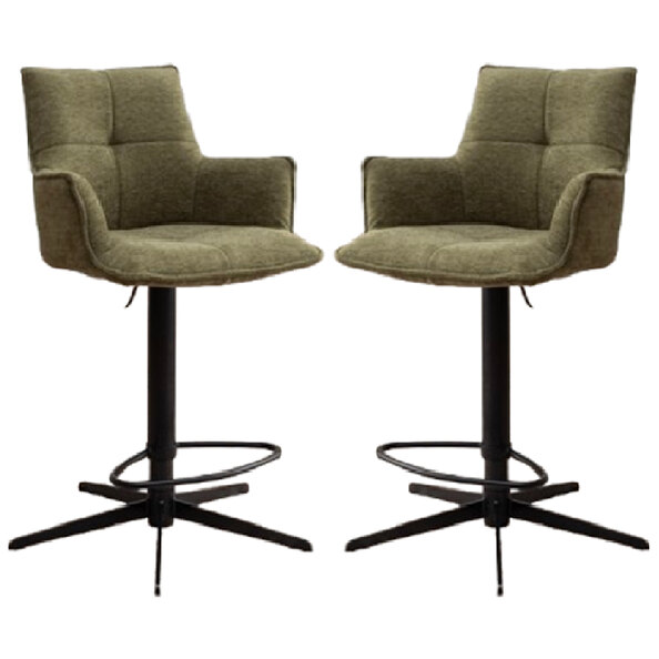 Joplin Green Fabric Bar Chairs With Metal Base In Pair