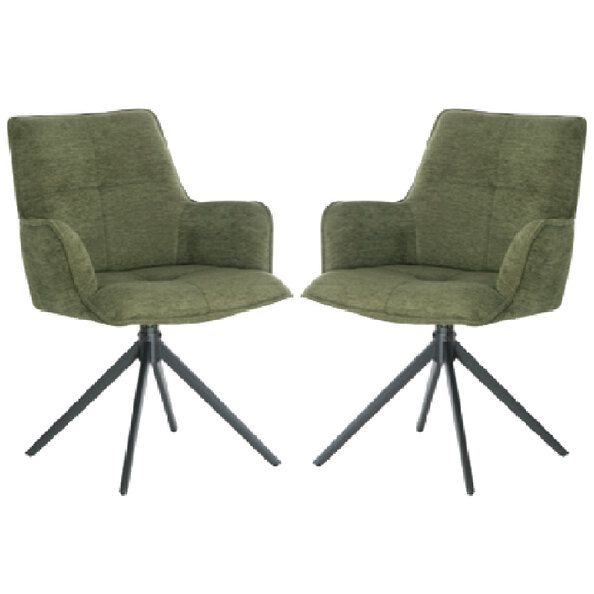 Joplin Green Fabric Dining Chairs With Metal Base In Pair