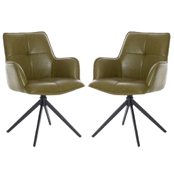 Joplin Green PU Leather Dining Chairs With Metal Base In Pair