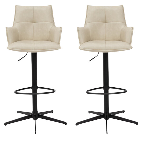 Joplin Ivory PU Leather Bar Stools in Pair