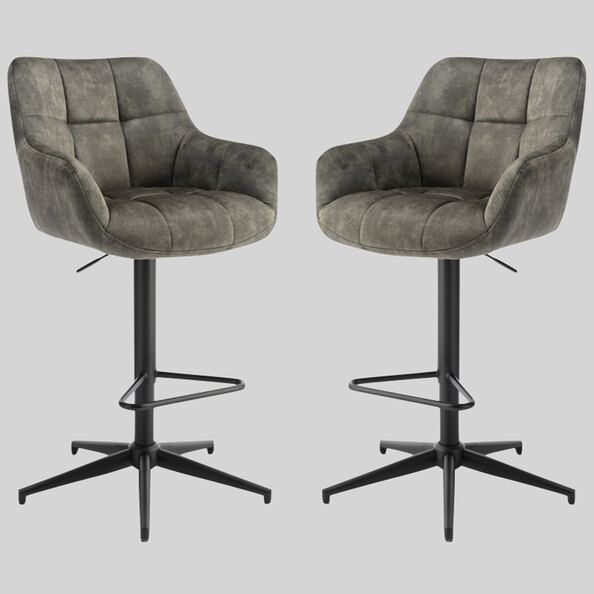 Joplin Olive Fabric Gas Lift Bar Stools - Pair