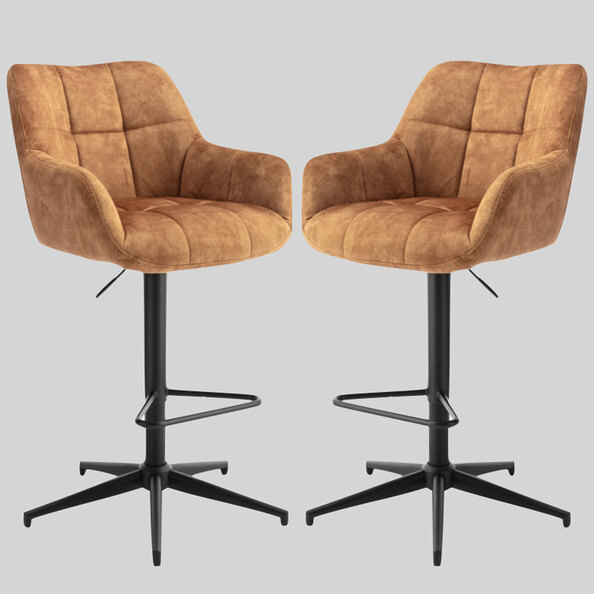 Joplin Rust Fabric Gas Lift Bar Stools - Pair