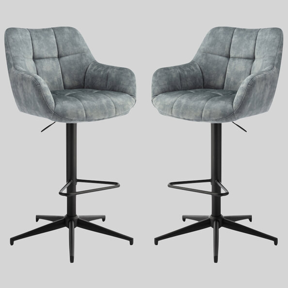 Joplin Stone Blue Fabric Gas Lift Bar Stools - Pair