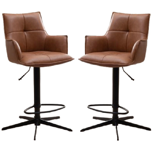 Joplin Tan PU Leather Bar Chairs With Metal Base In Pair