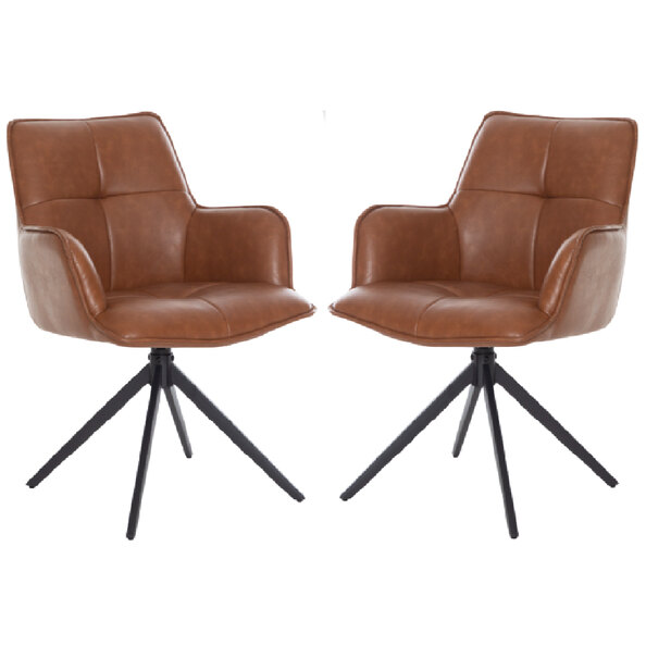 Joplin Tan PU Leather Dining Chairs With Metal Base In Pair