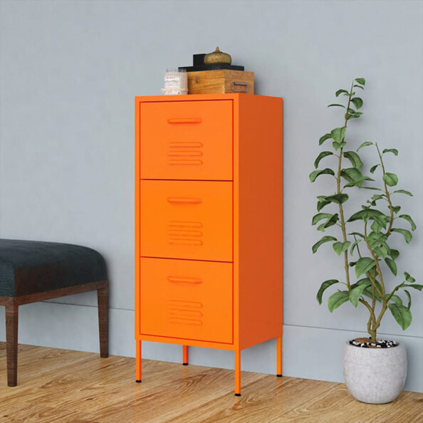 Jordan Steel Storage Cabinet With 3 Drawers In Orange