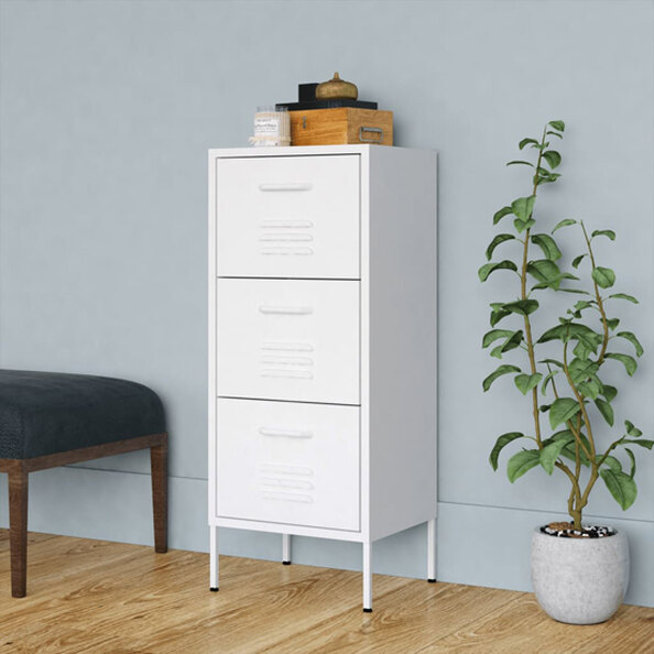 Jordan Steel Storage Cabinet With 3 Drawers In White