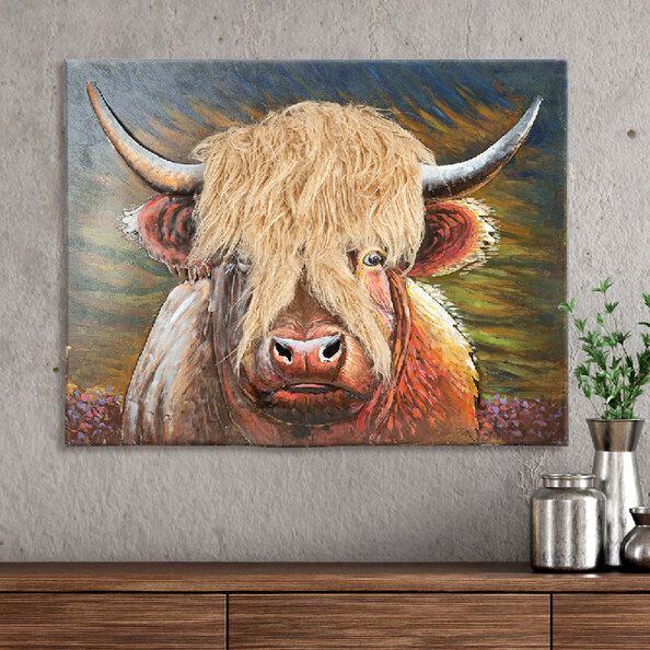Jorlano Metal 3D Cow Wall Art in Multicolour