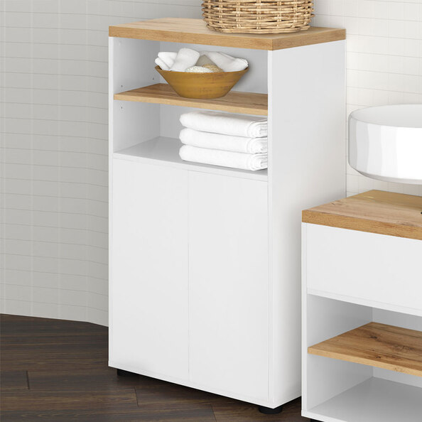 Jorven Wooden Bathroom Storage Cabinet in White and Oak
