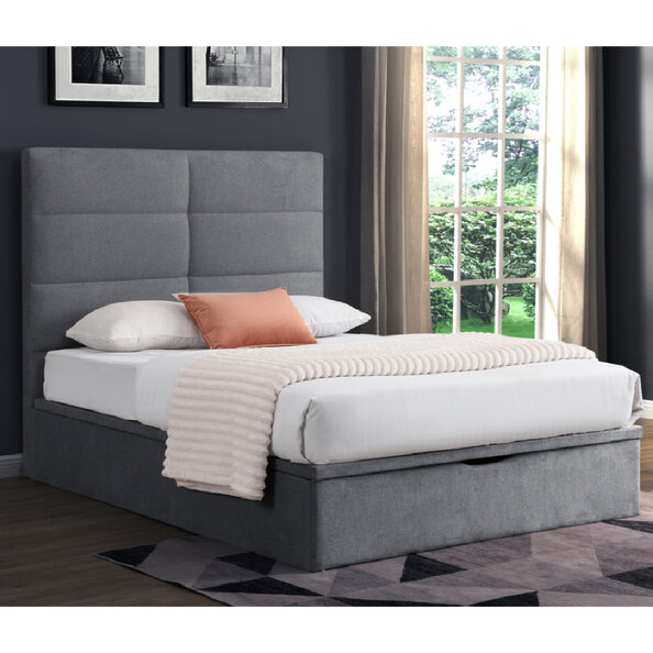 Juneau Fabric Ottoman Storage King Size Bed In Grey