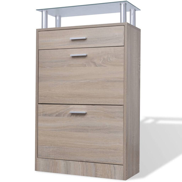 Juneau Glass Top Shoe Storage Cabinet In Oak