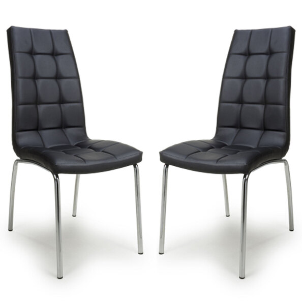Justin Black Faux Leather Dining Chairs With Chrome Legs In Pair