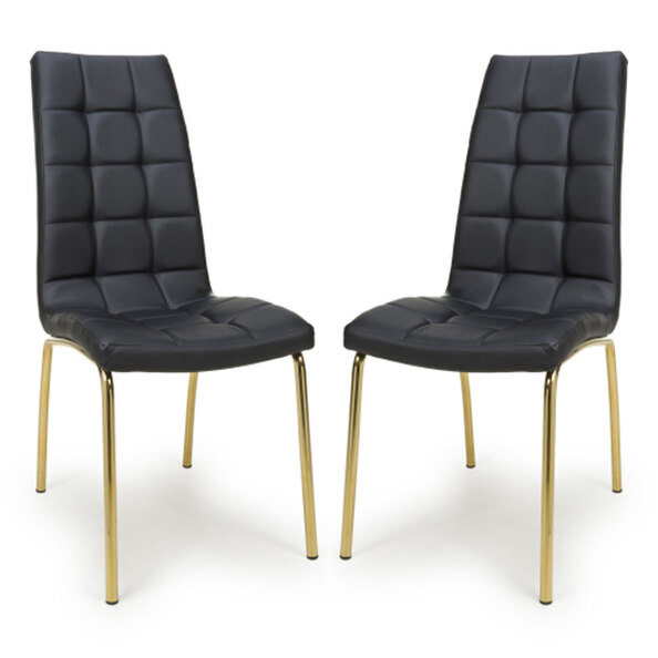 Justin Black Faux Leather Dining Chairs With Gold Legs In Pair