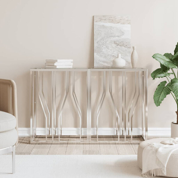 Kacy Clear Glass Console Table With Silver Frame