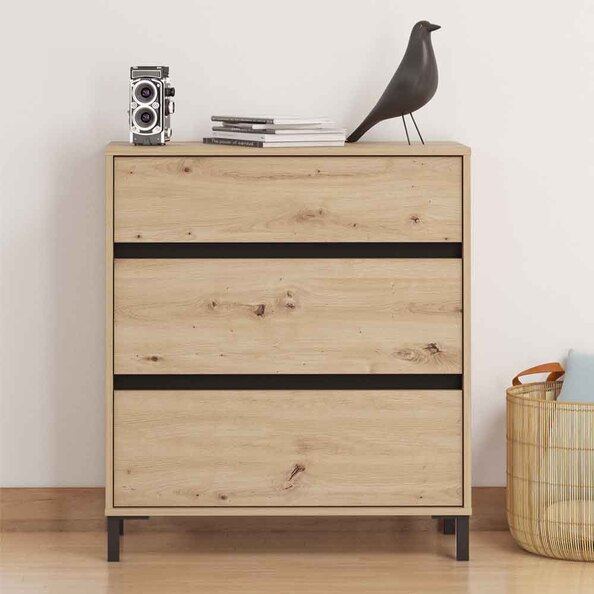 Kaden Wooden Chest Of 3 Drawers in Artisan Oak and Black