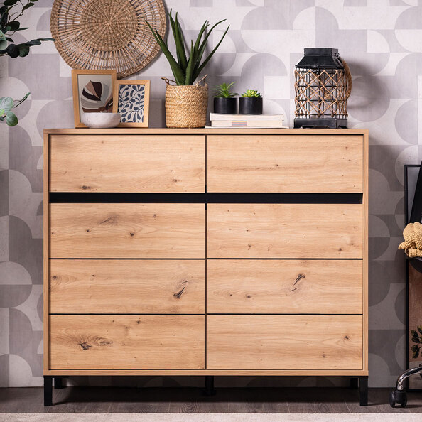 Kaden Wooden Storage Cabinet with 2 Doors in Oak and Black