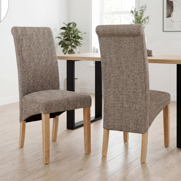 Kaduna Oatmeal Tweed Fabric Dining Chairs in Pair