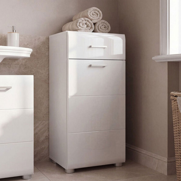 Kaelio Wooden Bathroom Storage Cabinet with White High Gloss Front