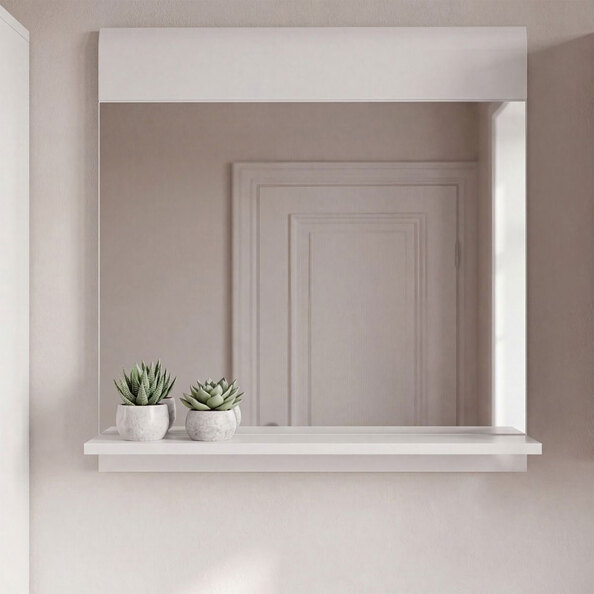 Kaelio Wooden Bathroom Wall Mirror with White High Gloss Frame