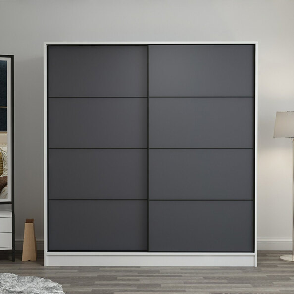 Kale 180cm White Wooden Sliding Wardrobe with 2 Anthracite Doors