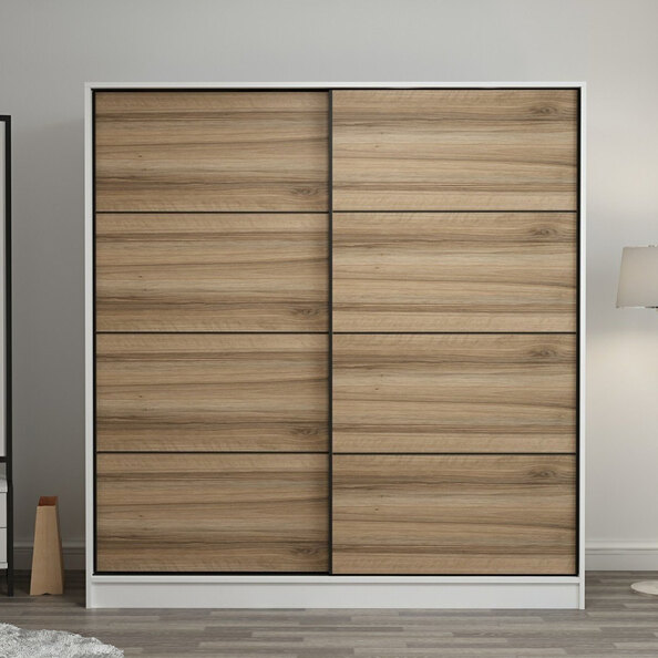 Kale 210cm White Wooden Sliding Wardrobe with 2 Dore Doors