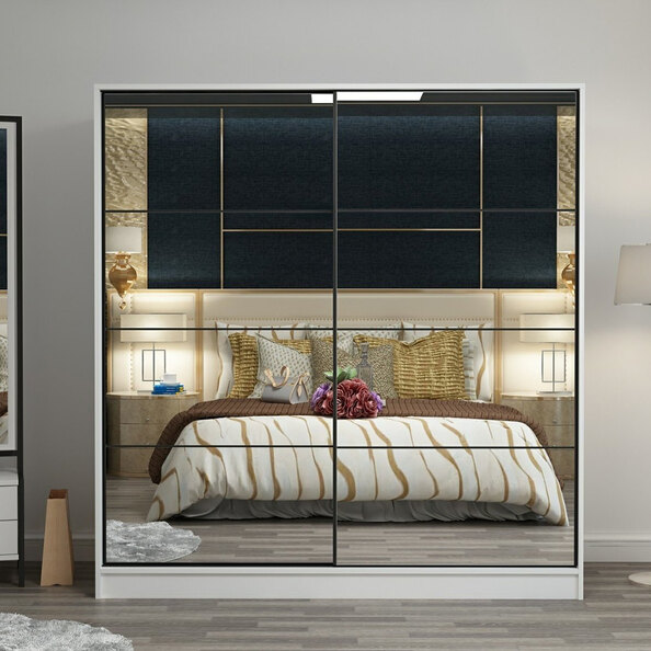Kale 220cm Mirrored Sliding Wardrobe with 2 Doors in White