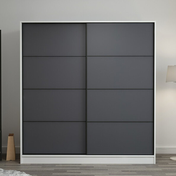 Kale 220cm White Wooden Sliding Wardrobe with 2 Anthracite Doors