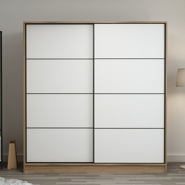 Kale Oak Wooden Sliding Wardrobe with 2 White Doors