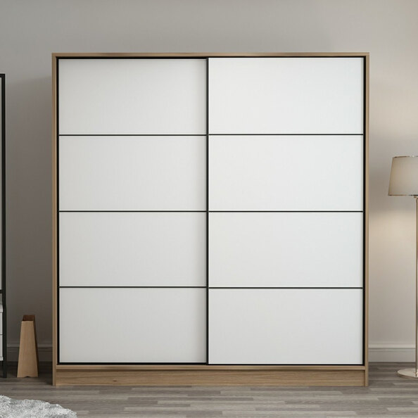 Kale H190cm Oak Wooden Sliding Wardrobe with 2 White Doors