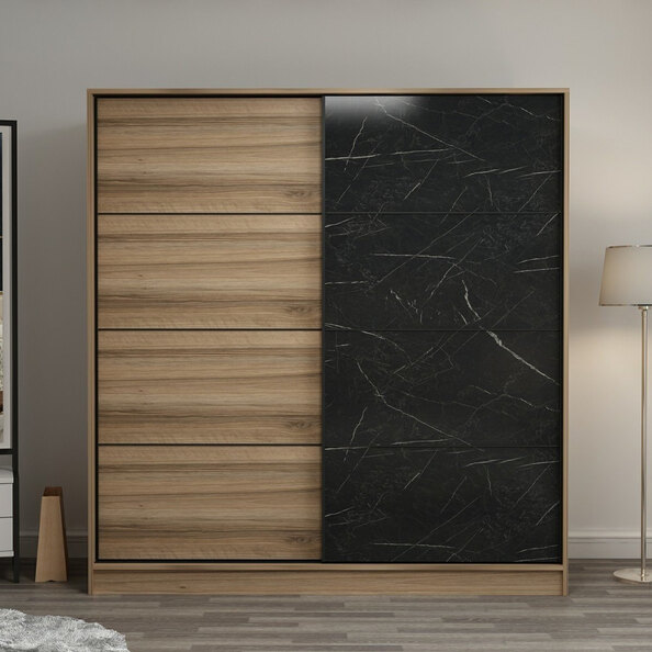 Kale H190cm Wooden Sliding Wardrobe with 2 Doors in Oak and Black