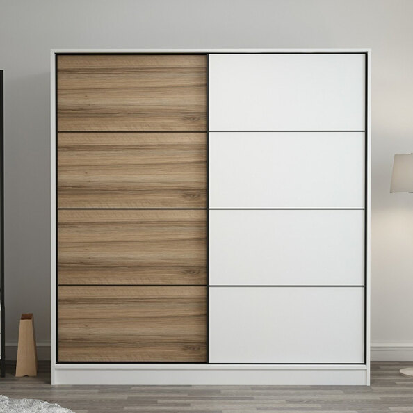 Kale H190cm Wooden Sliding Wardrobe with 2 Doors in White and Oak