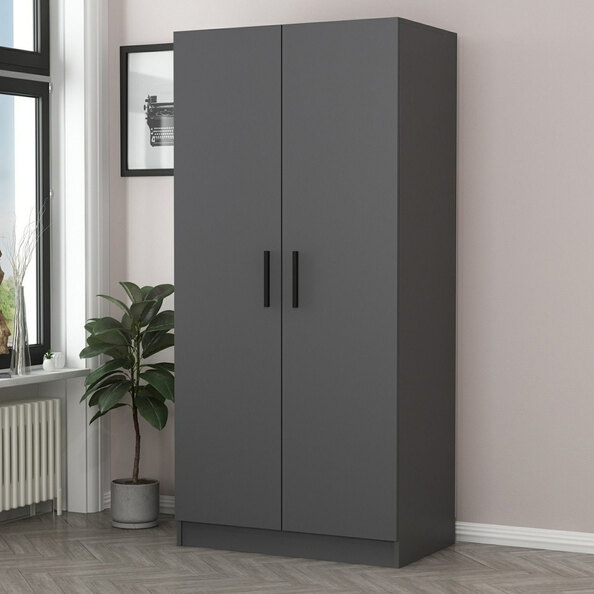 Kale H190cm Wooden Wardrobe with 2 Doors in Anthracite