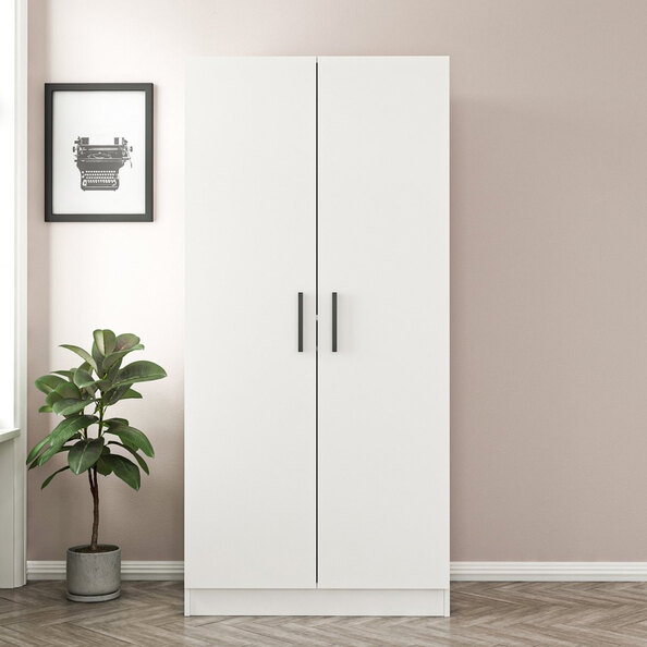 Kale H190cm Wooden Wardrobe with 2 Doors in White