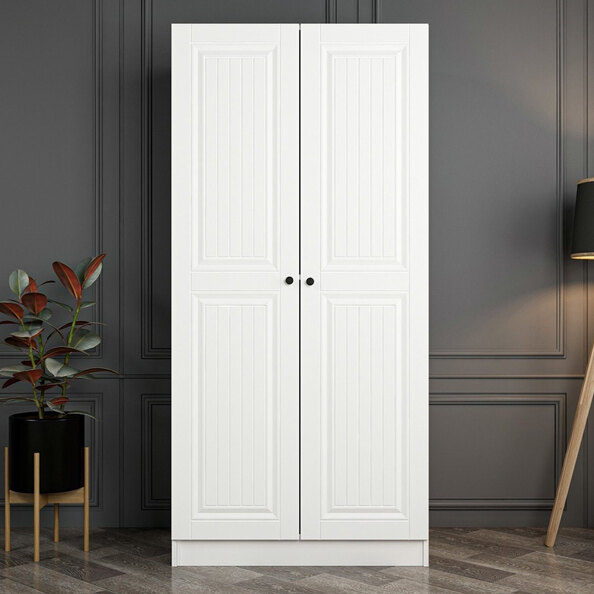 Kale H190cm Wooden Wardrobe with 2 Panel Doors in White