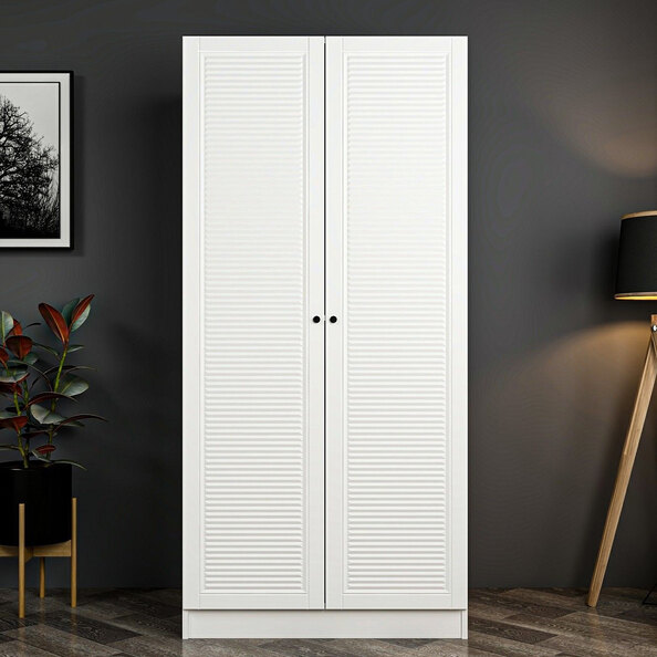 Kale H190cm Wooden Wardrobe with 2 Slatted Doors in White