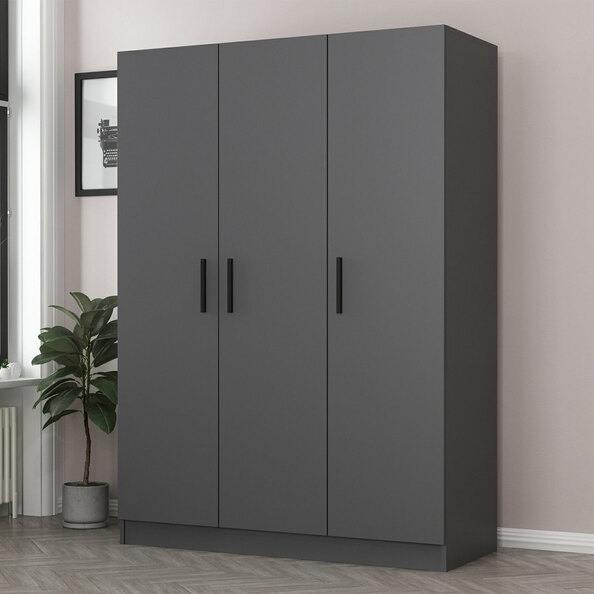 Kale H190cm Wooden Wardrobe with 3 Doors in Anthracite