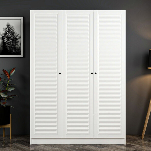 Kale H190cm Wooden Wardrobe with 3 Slatted Doors in White