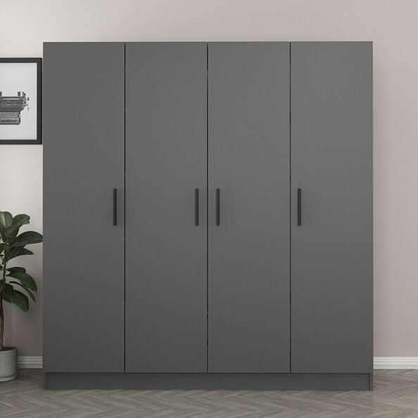 Kale H190cm Wooden Wardrobe with 4 Doors in Anthracite