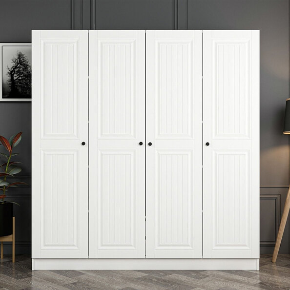 Kale H190cm Wooden Wardrobe with 4 Panel Doors in White