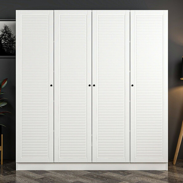 Kale H190cm Wooden Wardrobe with 4 Slatted Doors in White