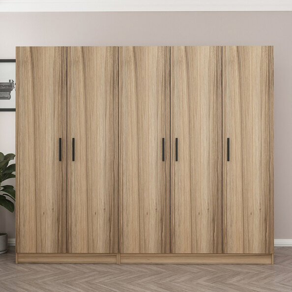 Kale H190cm Wooden Wardrobe with 5 Doors in Oak